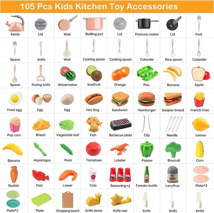 No. 4 - Zero Zoo 105Pcs Kids Kitchen Toy Accessories - 2