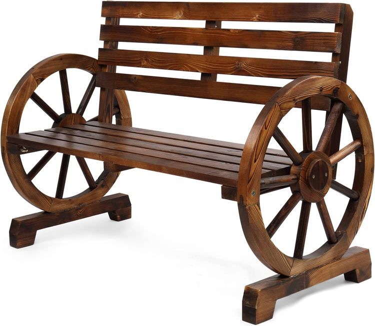 No. 4 - VINGLI Rustic Wooden Wheel Bench - 1