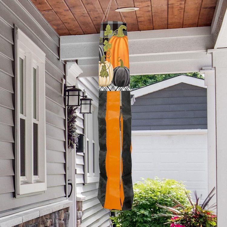 No. 4 - Briarwood Lane Checkered Pumpkins Autumn Windsock - 2