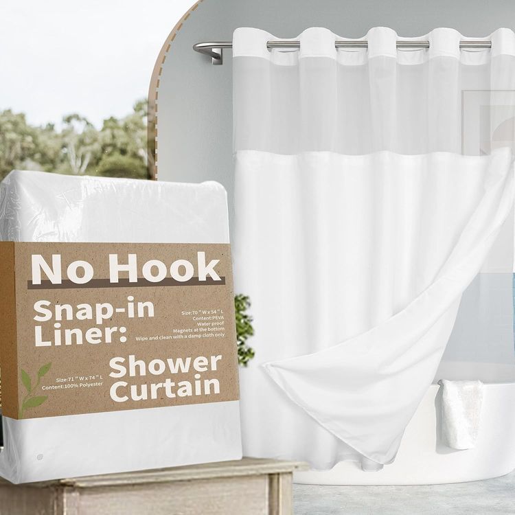 No. 5 - River Dream No Hook Slub Textured Shower Curtain with Snap-in PEVA Liner Set - 1