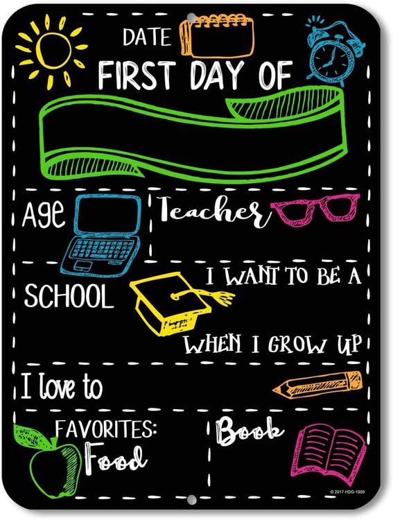 No. 8 - Honey Dew Gifts Chalkboard Style First Day of School Photo Prop Tin 9 inch by 12 inch Sign - 1