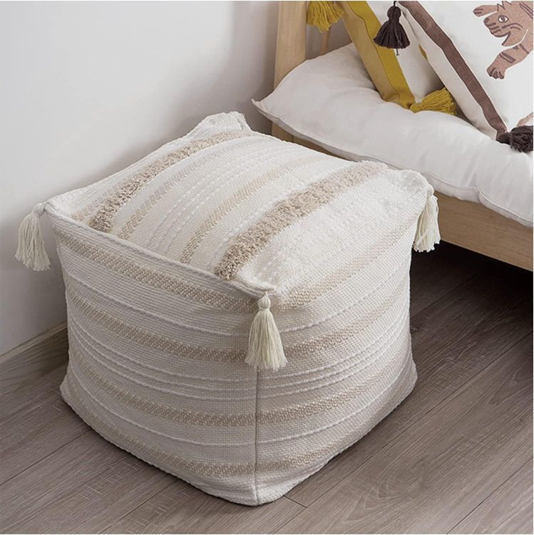 No. 8 - blue page Boho Neutral Decorative Square Unstuffed Pouf - 2