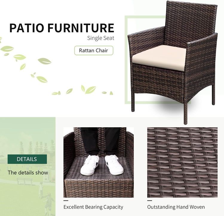 No. 7 - Greesum 3-Piece Patio Furniture PE Rattan Wicker Chair Conversation Set - 4