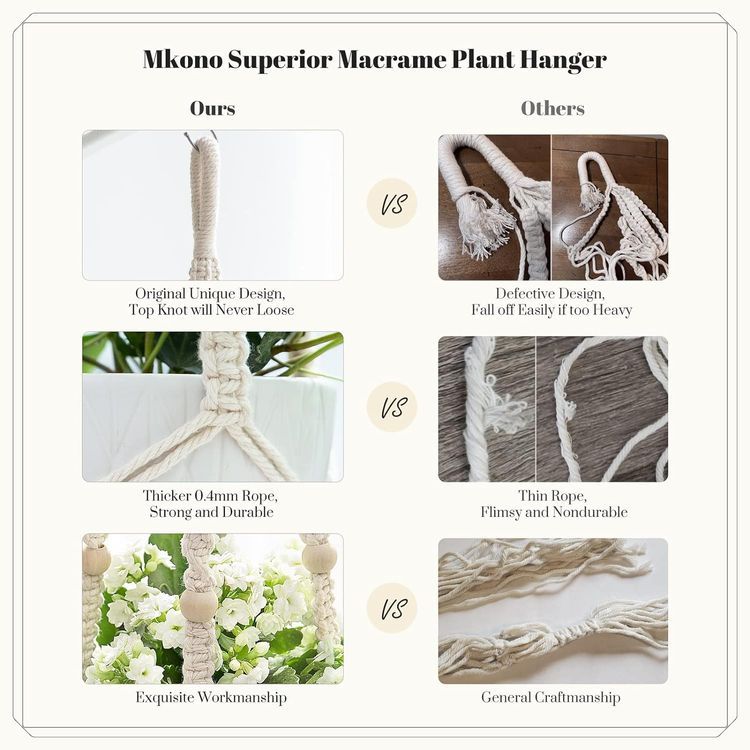 No. 4 - Mkono 3 Pack Macrame Plant Hangers - 5