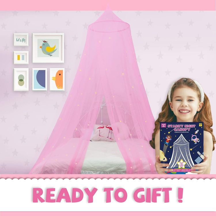 No. 3 - South to East Pink Bed Canopy for Girls with Glowing Stars - 5