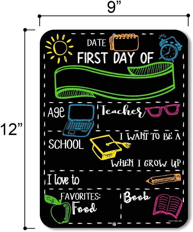 No. 8 - Honey Dew Gifts Chalkboard Style First Day of School Photo Prop Tin 9 inch by 12 inch Sign - 2