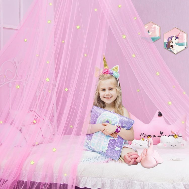 No. 3 - South to East Pink Bed Canopy for Girls with Glowing Stars - 3