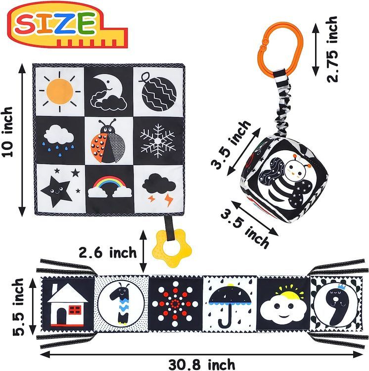 No. 4 - KUANGO 3 Pcs Black and White High Contrast Baby Toys - 5