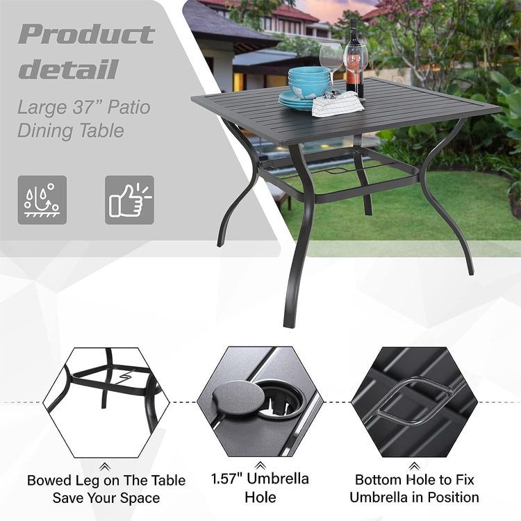 No. 10 - PHI VILLA 5-Piece Metal Patio Outdoor Table and Chairs Dining Set - 3