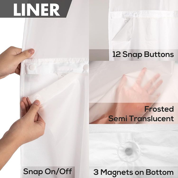 No. 5 - River Dream No Hook Slub Textured Shower Curtain with Snap-in PEVA Liner Set - 5