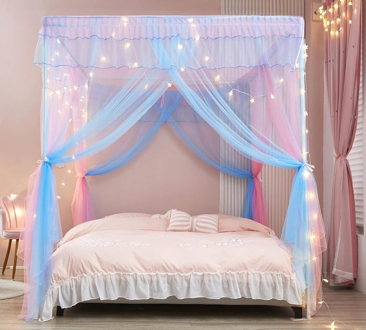 No. 3 - Mengersi Rainbow Canopy Bed Curtains with Lights - 5