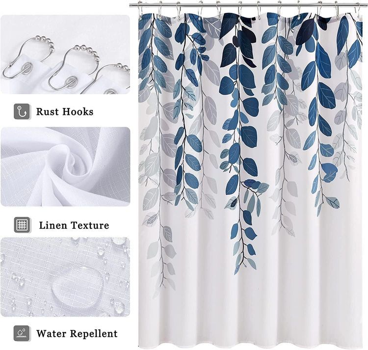 No. 6 - Small Stall Blue Shower Curtain Set with Rug - 3