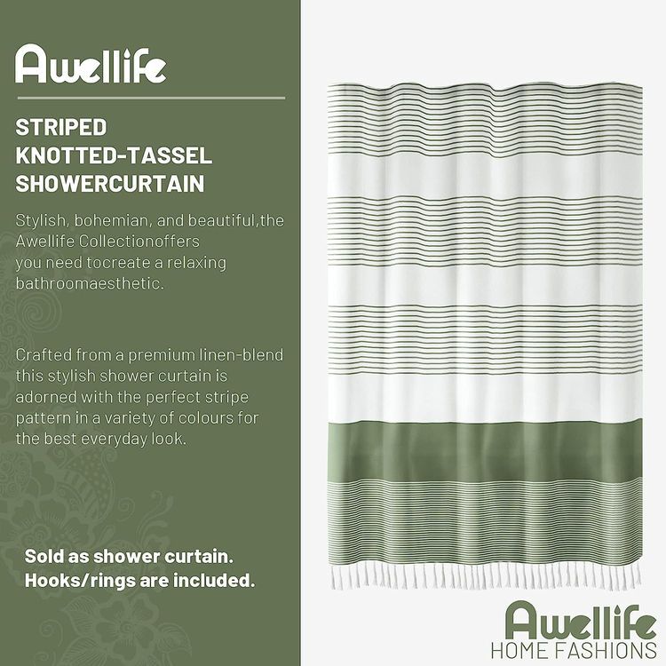 No. 7 - Awellife Boho Sage Green Shower Curtain - 2