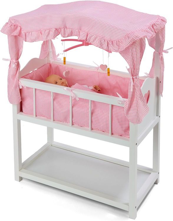 No. 7 - Badger Basket Canopy Doll Crib with Baskets, Bedding, and Mobile - 5