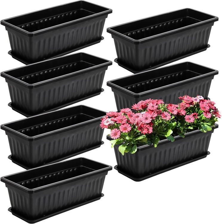 No. 4 - Fasmov 7 Pack 17 Inches Flower Window Box Plastic Vegetable Planters with Trays - 1