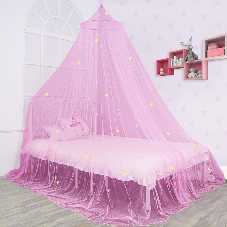 No. 3 - South to East Pink Bed Canopy for Girls with Glowing Stars - 1