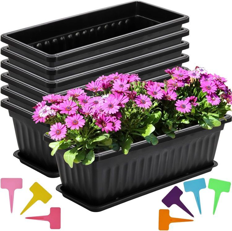 No. 4 - Fasmov 7 Pack 17 Inches Flower Window Box Plastic Vegetable Planters with Trays - 3