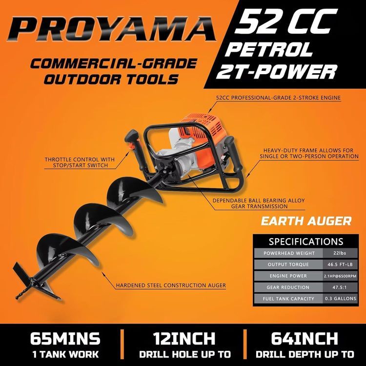 No. 7 - PROYAMA 54cc Post Hole Digger Gas Powered 2 Cycle Earth Auger - 2