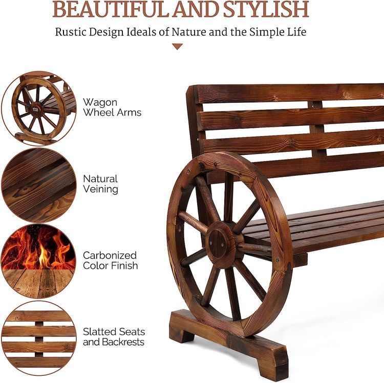 No. 4 - VINGLI Rustic Wooden Wheel Bench - 2