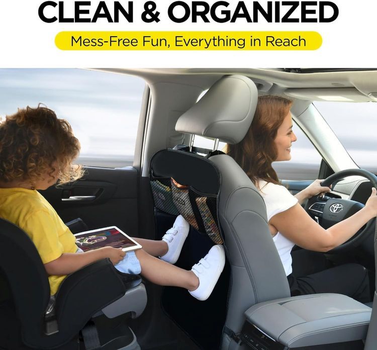 No. 1 - Lebogner Back Seat Cover For Kids + 3 Pocket Storage Organizer - 4