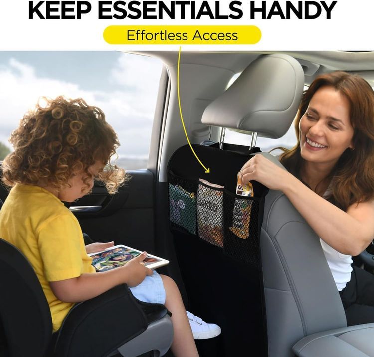 No. 1 - Lebogner Back Seat Cover For Kids + 3 Pocket Storage Organizer - 2