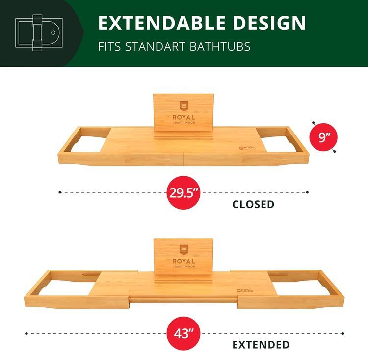 No. 8 - ROYAL CRAFT WOOD Luxury Bathtub Tray Caddy - 5