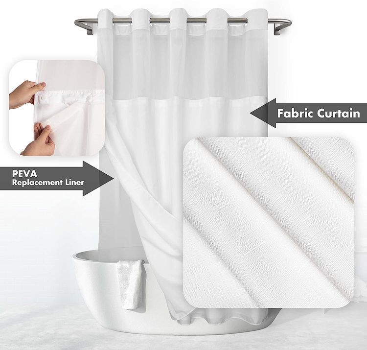 No. 5 - River Dream No Hook Slub Textured Shower Curtain with Snap-in PEVA Liner Set - 2