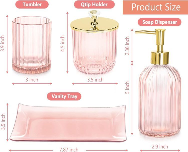 No. 9 - Glass Pink Bathroom Accessories Set - 3