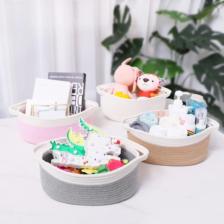 No. 1 - ABenkle Cute Small Woven Basket with Handles - 3