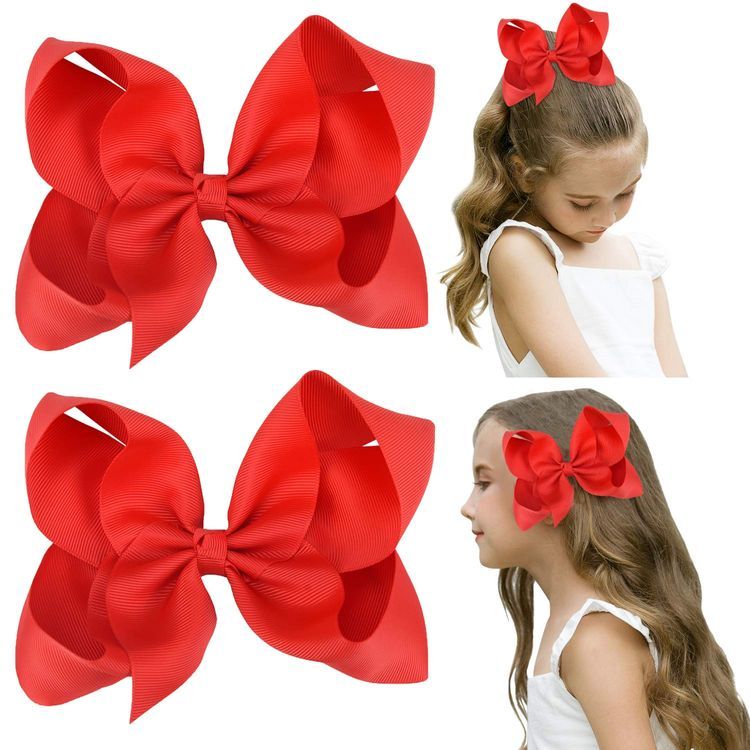 No. 10 - DEEKA 2 PCS 6" Big Hand-made Grosgrain Ribbon Solid Color Hair Bows Alligator Clips Hair Accessories - 1