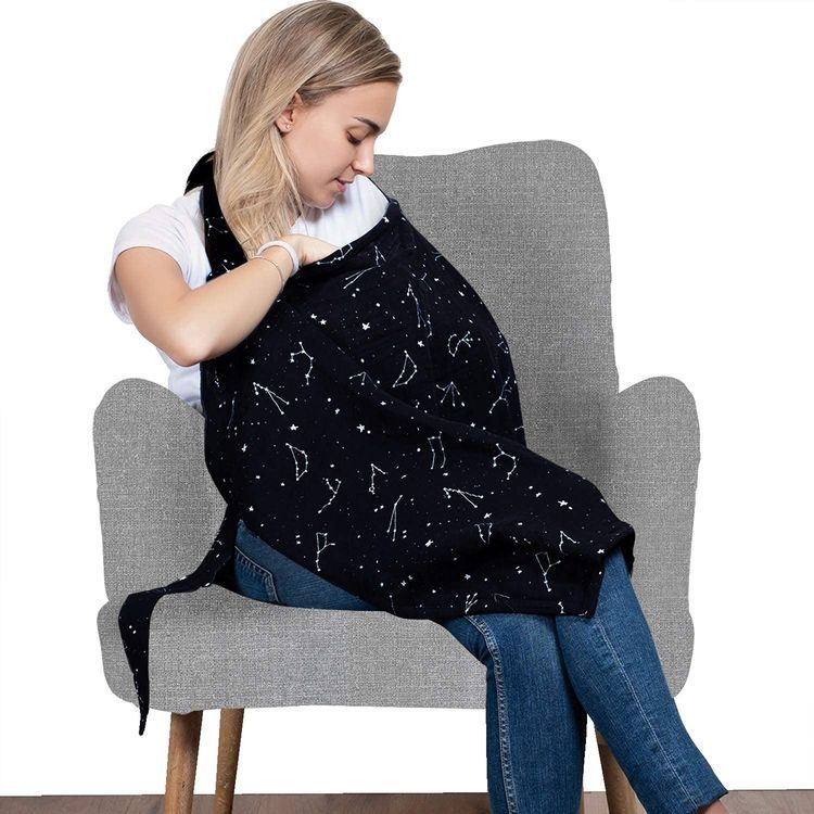 No. 9 - Cotton Nursing Cover - Large Breastfeeding Cover with Built-in Burp Cloth & Pocket - 1