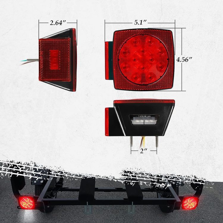 No. 1 - Partsam Under 80" Marine Square Red/White LED Trailer Lights - 5