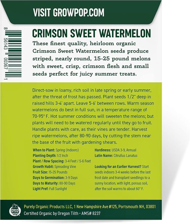 No. 3 - Purely Organic Crimson Sweet Watermelon Seeds - 5