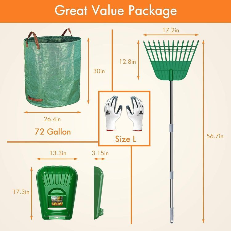 No. 8 - Gardzen Large Leaf Scoop & 12 Tines Gardening Leaf Rake Set - 2