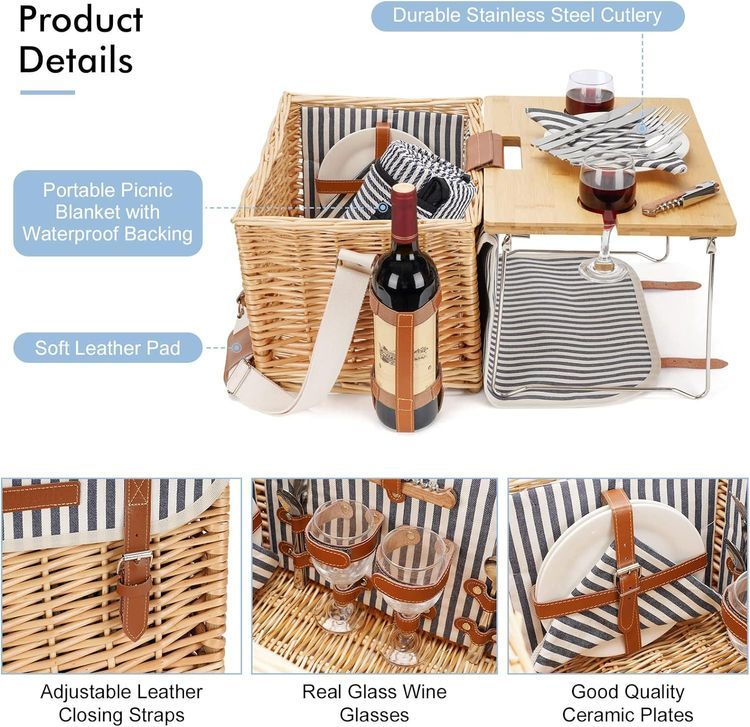 No. 6 - Wicker Picnic Basket for 2 with Detachable Table - 5