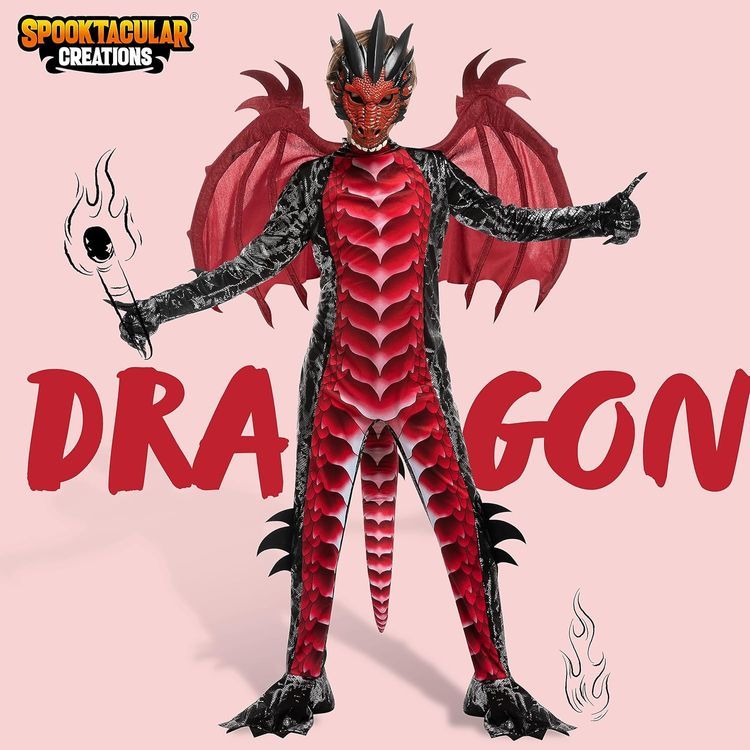 No. 4 - Black and Red Dragon Costume for Kids - 2