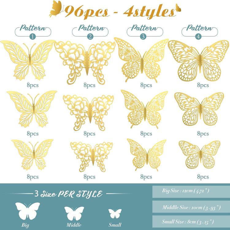 No. 8 - 3D Gold Butterfly Decorations Stickers - 2