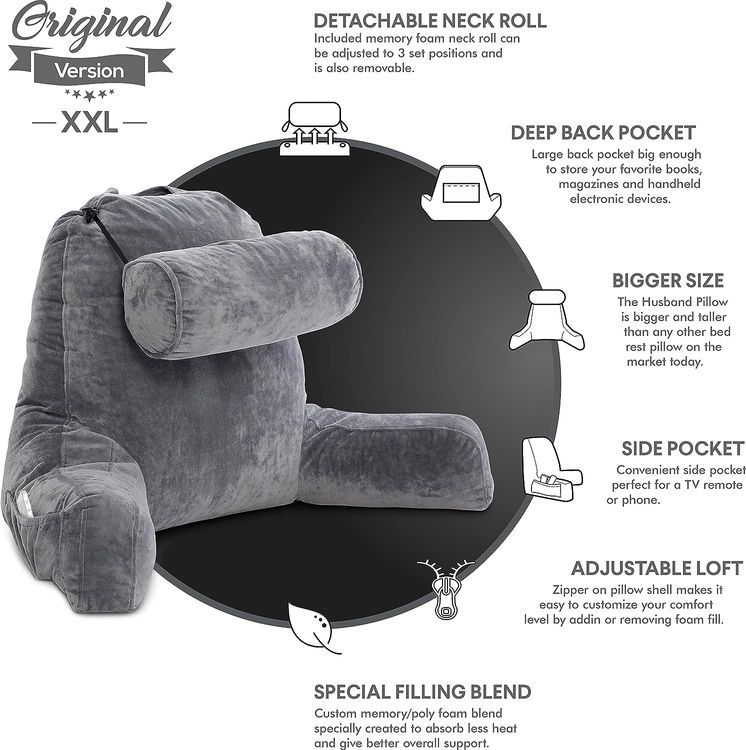 No. 10 - Husband Pillow XXL Dark Grey Backrest with Arms - 4