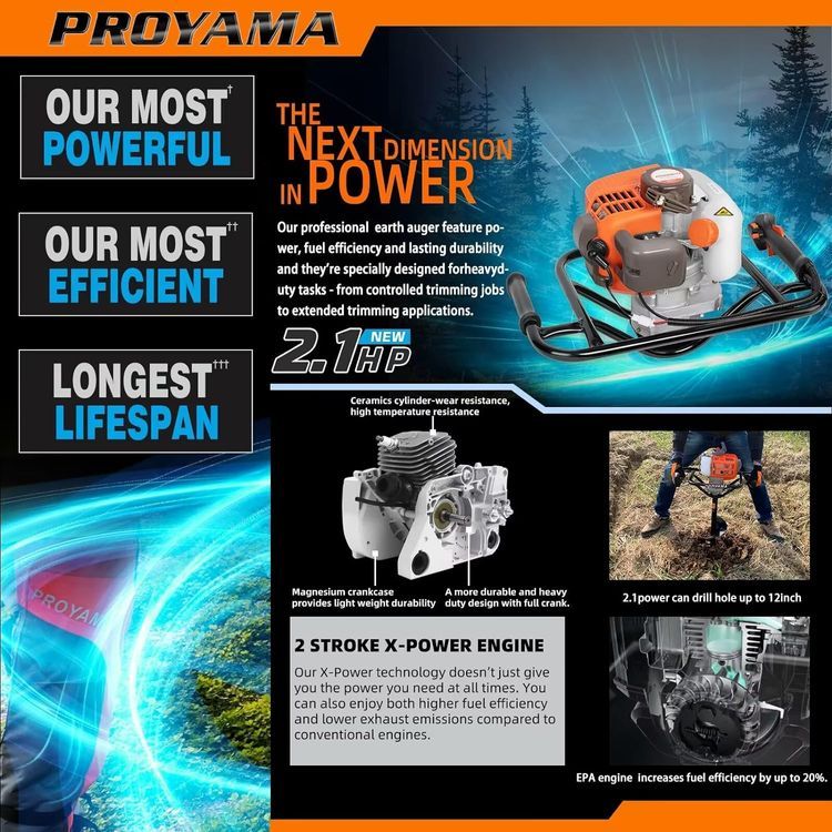 No. 7 - PROYAMA 54cc Post Hole Digger Gas Powered 2 Cycle Earth Auger - 5