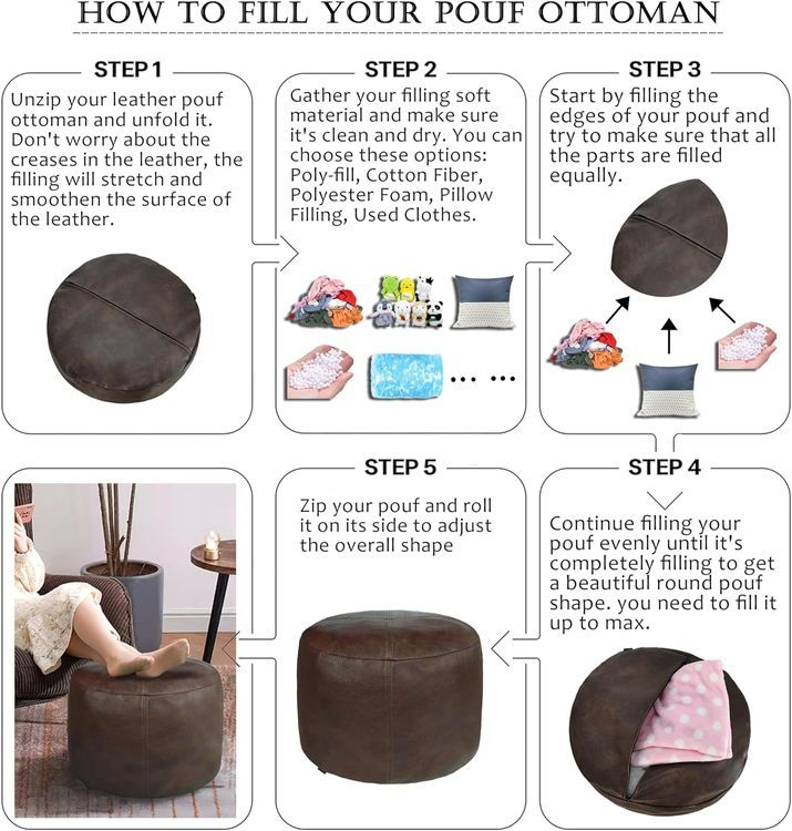 No. 7 - Thgonwid Unstuffed Faux Leather Pouf Cover - 5