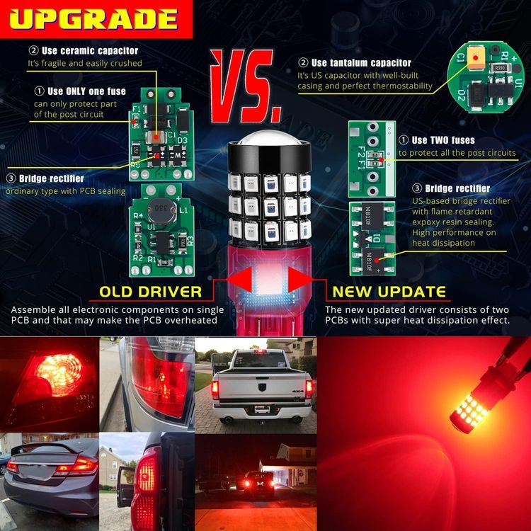 No. 10 - Alla Lighting Upgraded T20 7440 7443 LED Strobe Brake Lights Bulbs - 3