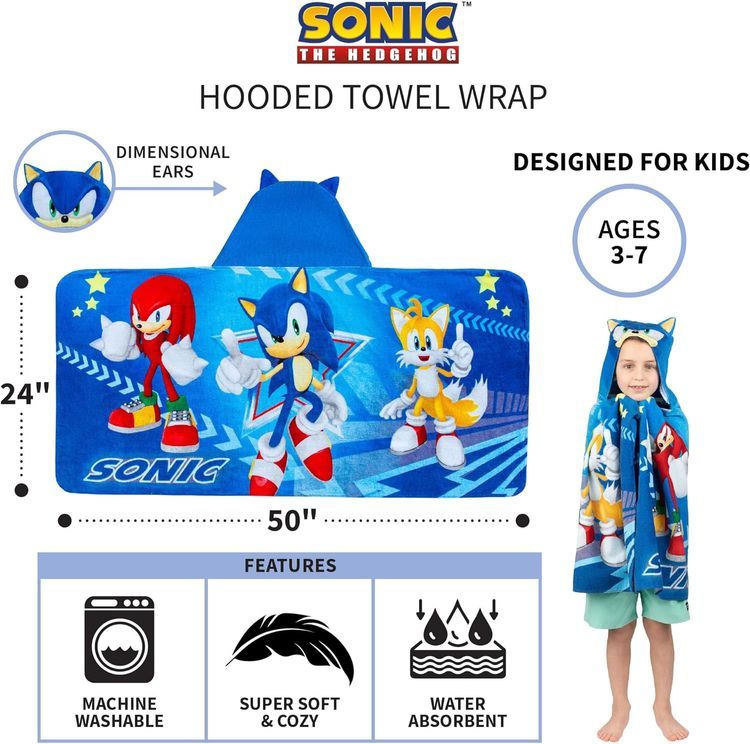 No. 7 - Franco Sonic The Hedgehog Kids' Hooded Towel - 5