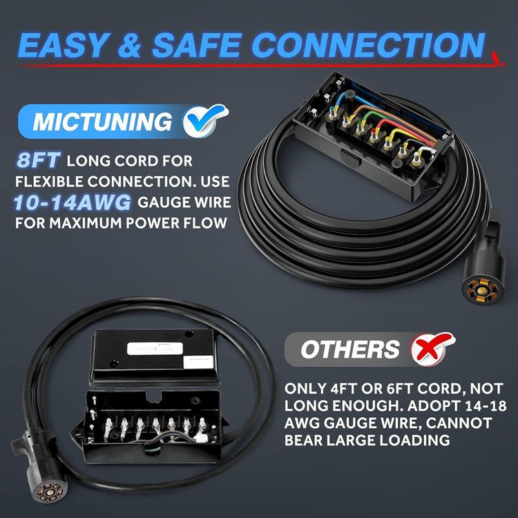 No. 4 - MICTUNING Heavy Duty 7 Way Plug Inline Trailer Cord - 4