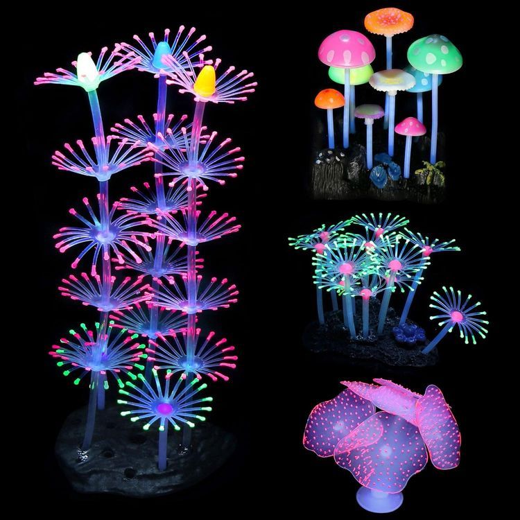 No. 7 - Lpraer 4 Pack Glow Aquarium Decorations Coral Reef - 1