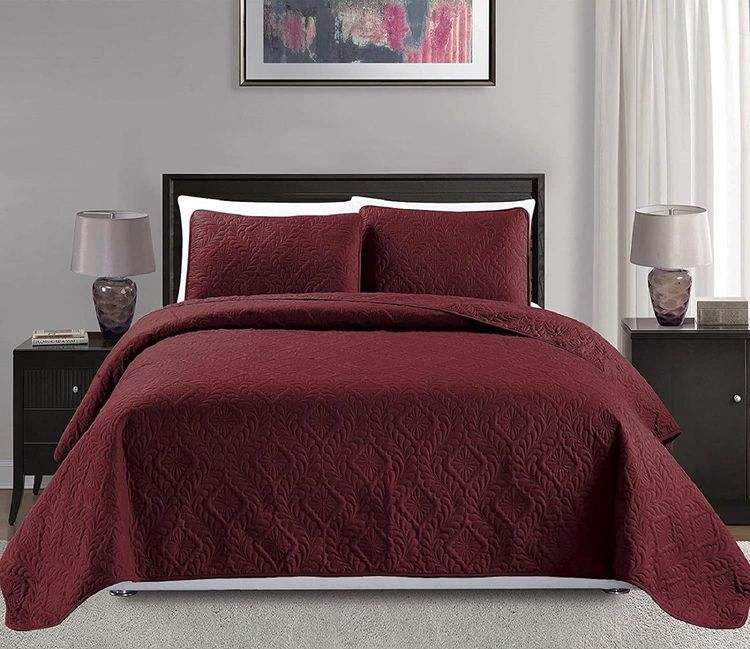 No. 5 - MK Collection 3pc King/California King Bedspread Bed Cover Embossed Solid - 1