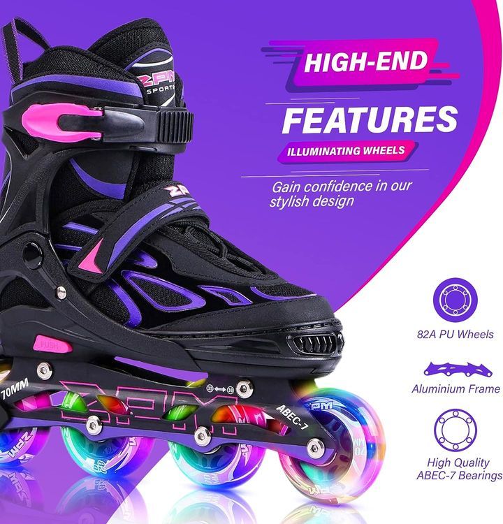 No. 1 - 2PM SPORTS Vinal Girls Adjustable Flashing Inline Skates - 3