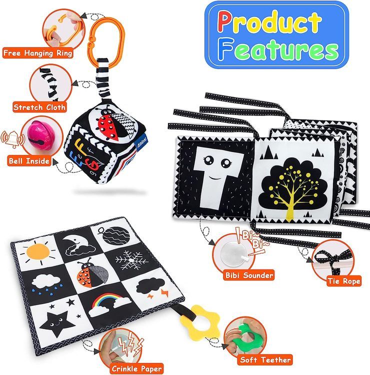 No. 4 - KUANGO 3 Pcs Black and White High Contrast Baby Toys - 3