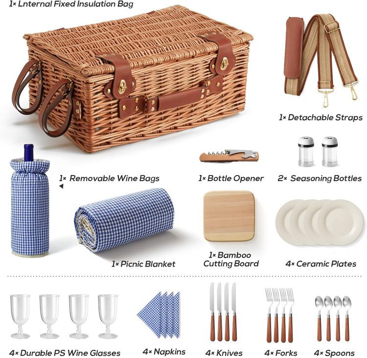 No. 3 - DHAEE Wicker Picnic Basket Set - 4