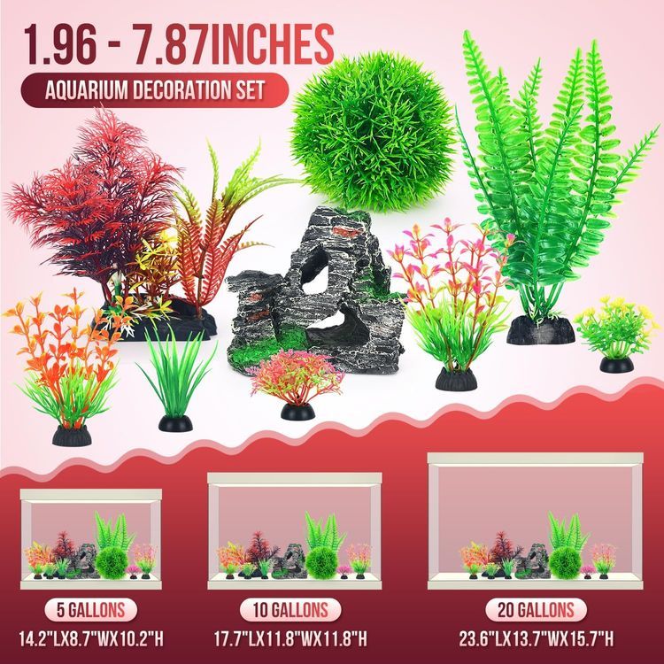 No. 10 - Borlech Aquarium Rock Decorations and Fish Tank Plastic Plants Decor Set - 5