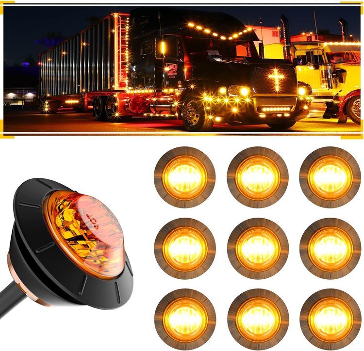 No. 10 - BJZ 3/4'' LED Trailer Marker Clearance Lights Amber Round 12V LED Side Marker - 1